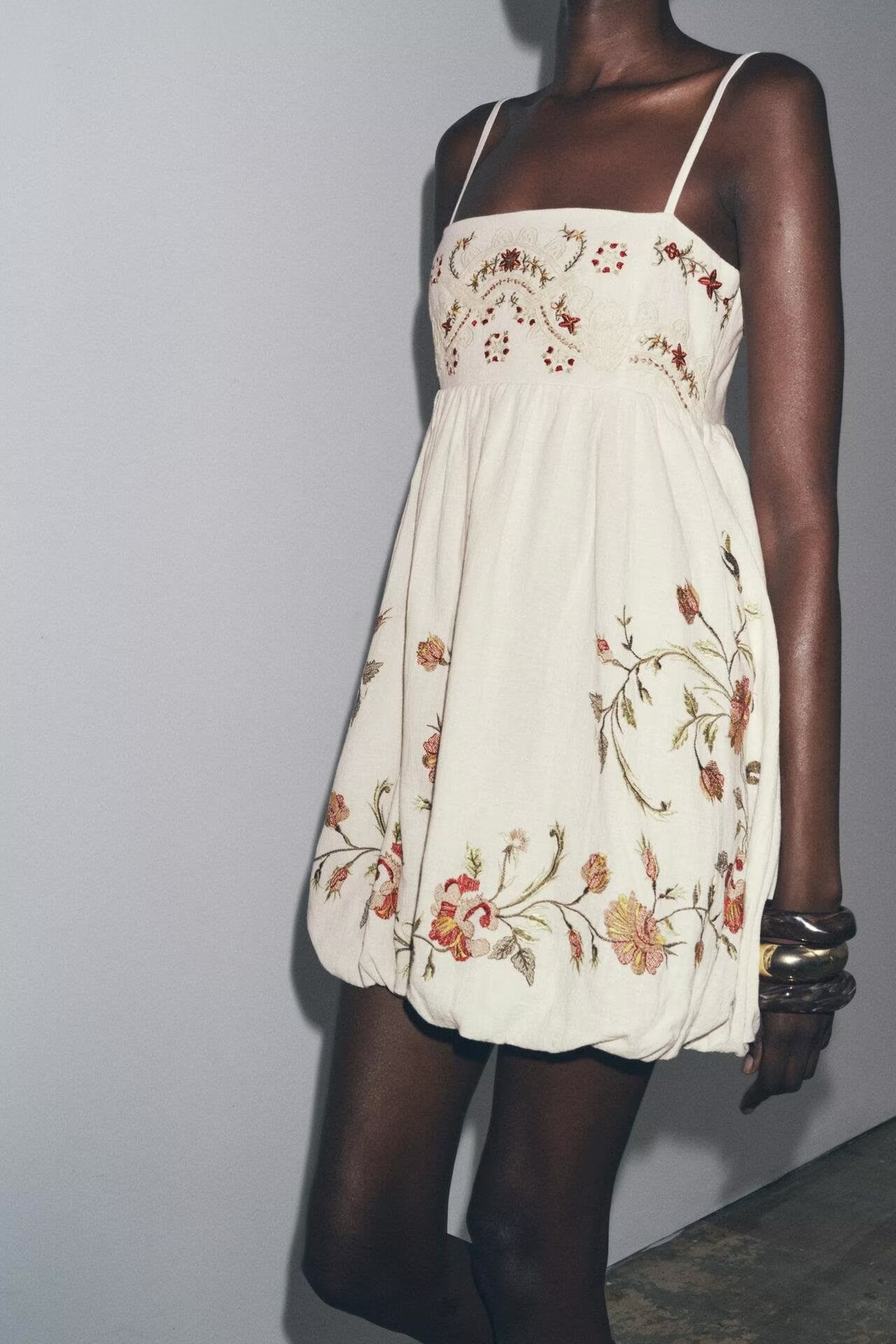 Embroidered Spaghetti-Strap A-Line Dress