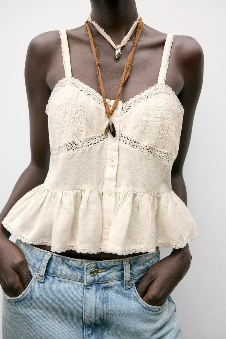 's French Pure Want To Top Lace Patchwork Waist Sling