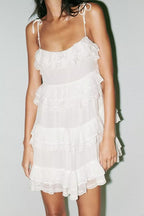 Embroidered Ruffled Cami A-Line Mini Dress
