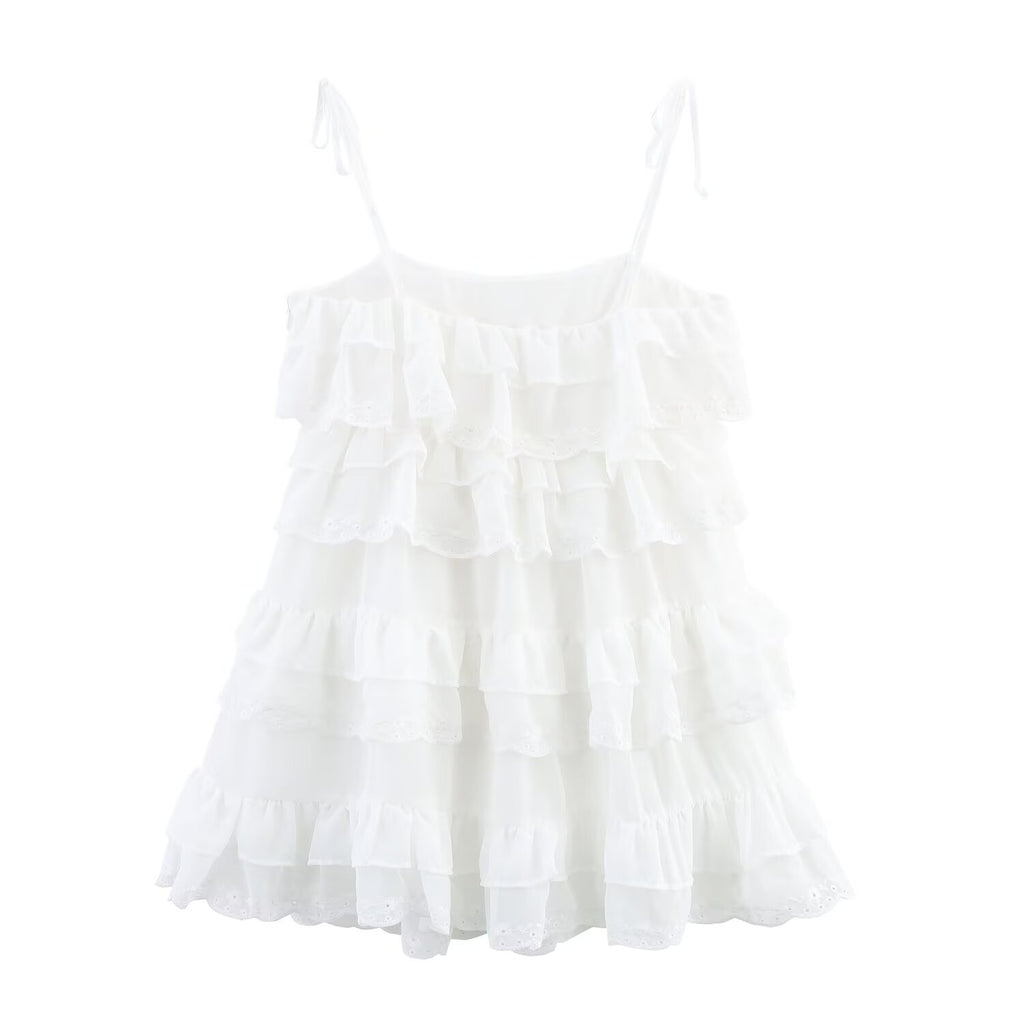 Embroidered Ruffled Cami A-Line Mini Dress