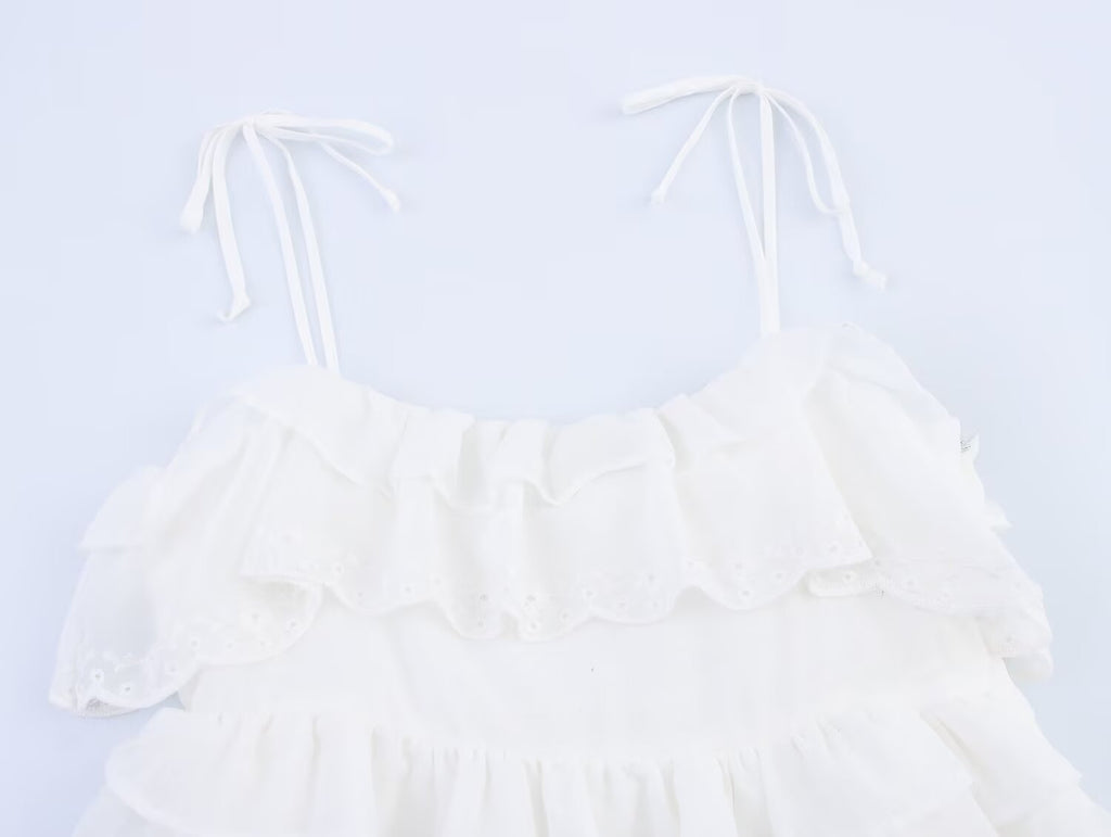 Embroidered Ruffled Cami A-Line Mini Dress