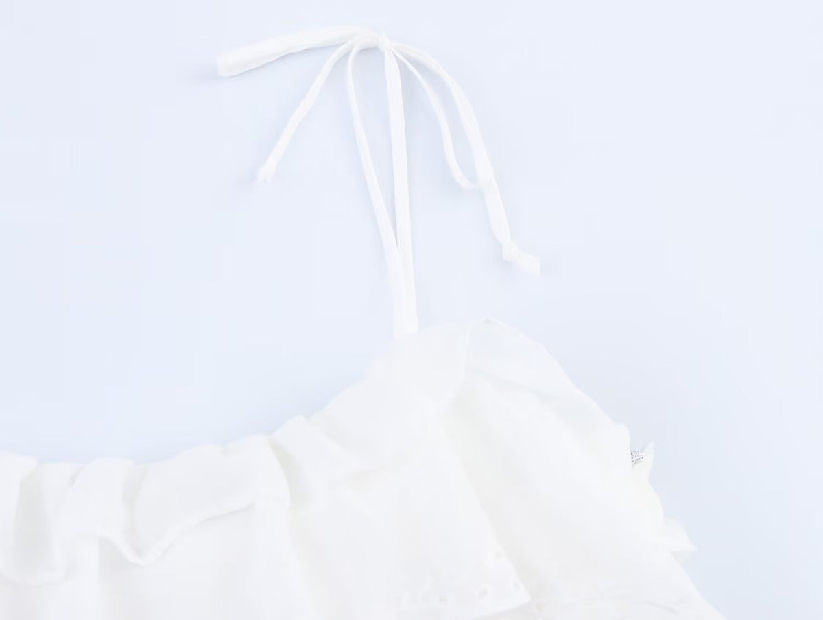 Embroidered Ruffled Cami A-Line Mini Dress