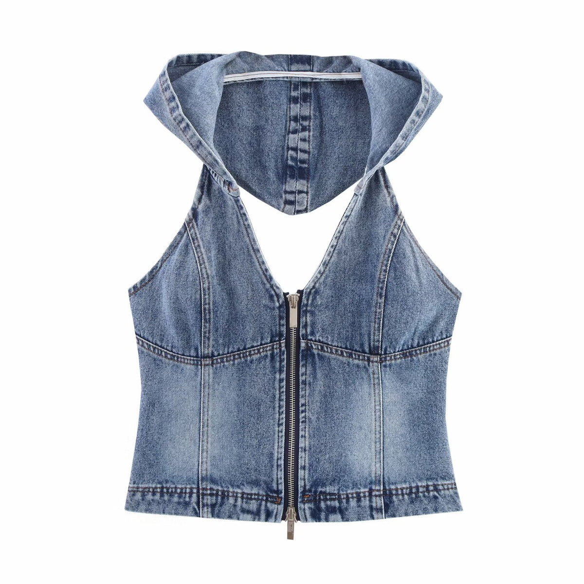 Women's Women's's Hollowed Out Backless Hooded Denim Shirt Slim Fit Zipper