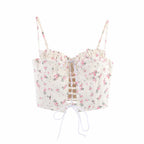 Floral Lace-Up Sweetheart Cami Top