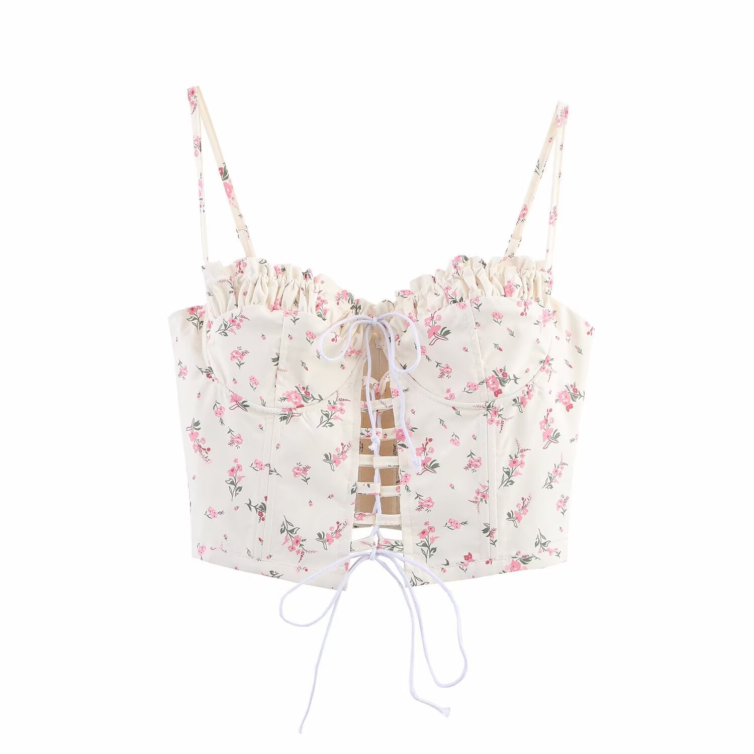 Floral Lace-Up Sweetheart Cami Top