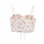 Floral Lace-Up Sweetheart Cami Top