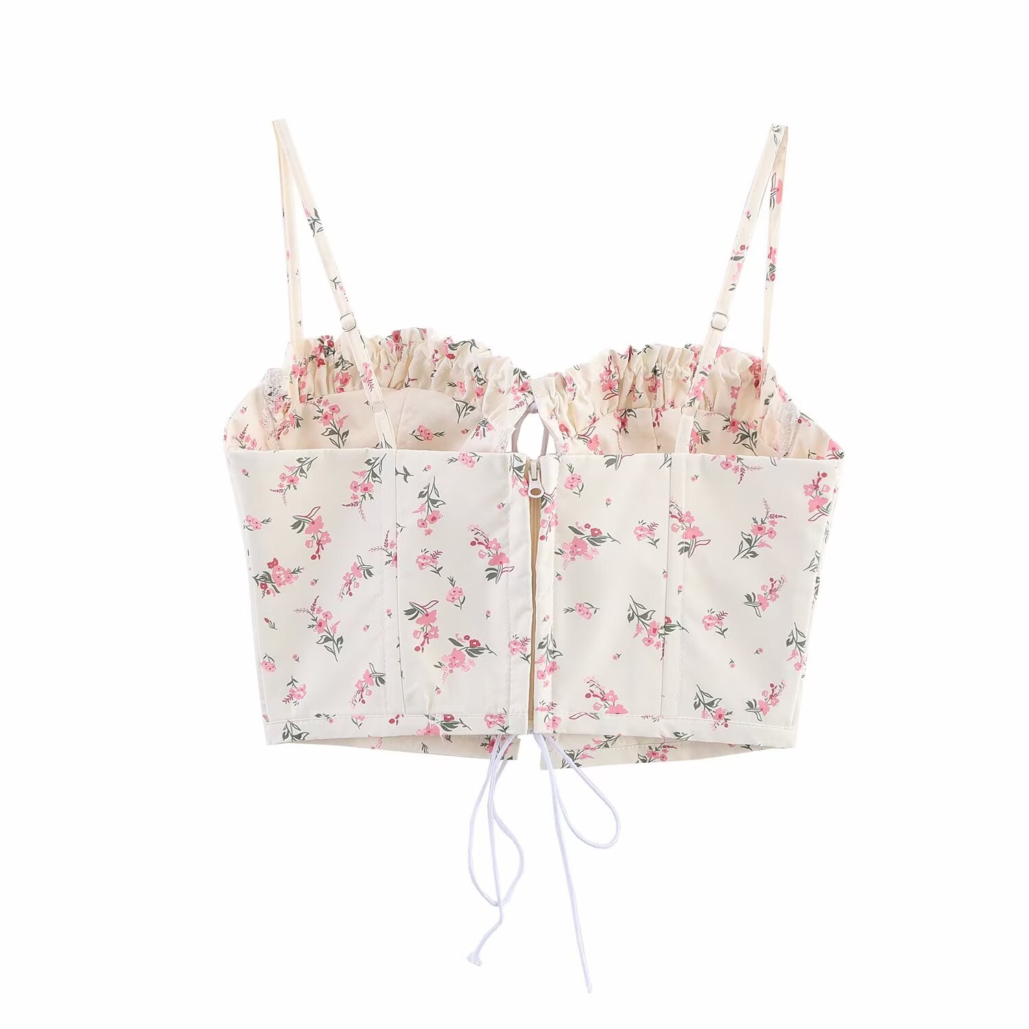 Floral Lace-Up Sweetheart Cami Top