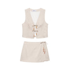 Women's Summer Casual Sleeveless Beaded Top and Shorts Two-Piece Set
