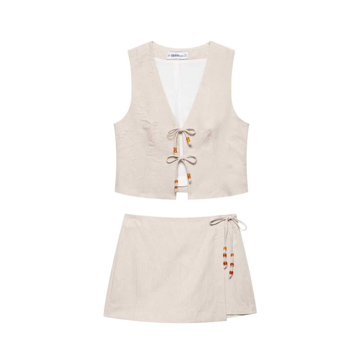 Women's Summer Casual Sleeveless Beaded Top and Shorts Two-Piece Set