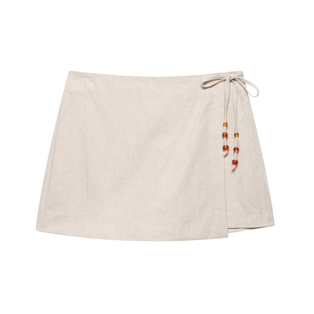 Women's Summer Casual Sleeveless Beaded Top and Shorts Two-Piece Set