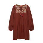 Women's Crew Neck Long Sleeve Artistic Short Dress