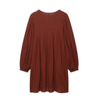 Women's Crew Neck Long Sleeve Artistic Short Dress