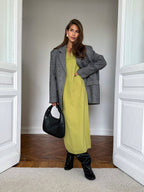 Winter Scissors Collar Soft Woolen Long Elegant Loose Maxi Dress