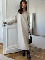 Winter Scissors Collar Soft Woolen Long Elegant Loose Maxi Dress