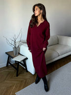 Winter Scissors Collar Soft Woolen Long Elegant Loose Maxi Dress