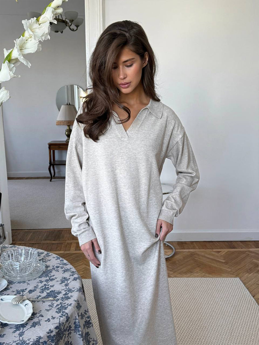 Winter Scissors Collar Soft Woolen Long Elegant Loose Maxi Dress