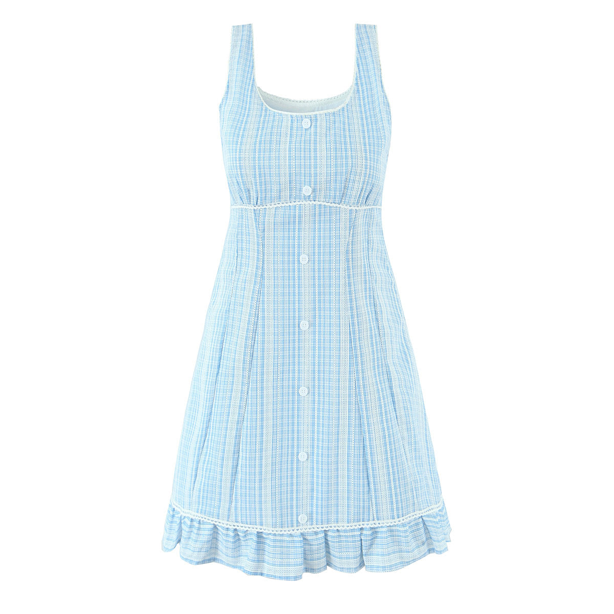 Plaid Lace-Trim Spaghetti-Strap Dress