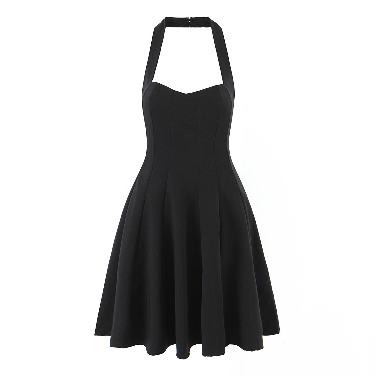 Women's Summer Hepburn Gold Elegant Little Black Dress Women Waist Trimming Lace Up Sexy Halter Dress