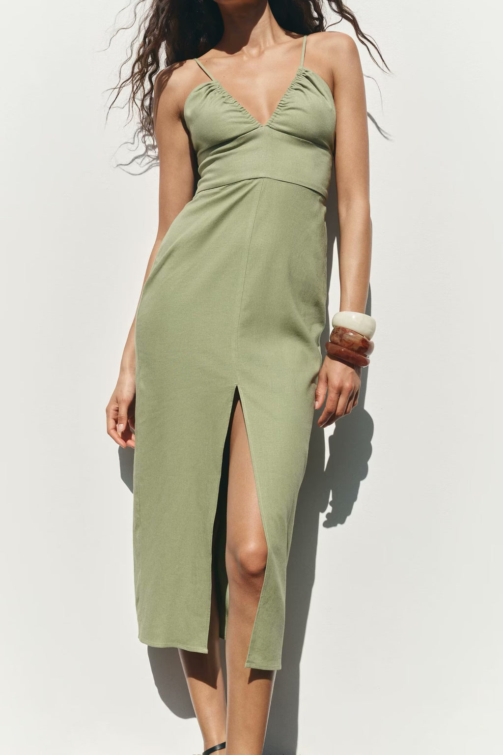 Women's Lace-Trim V-Neck Midi Dress