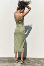 Women's Lace-Trim V-Neck Midi Dress
