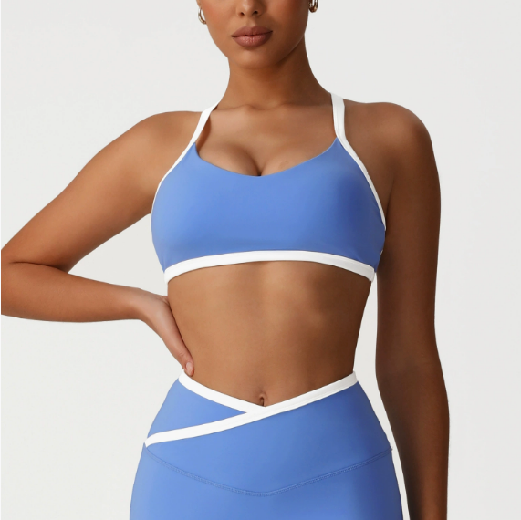 Women's Color Contrast Patchwork Thin Strappy Bra Beauty Back Yoga Clothes Quick-Drying Sports Underwear Running Workout Vest Women
