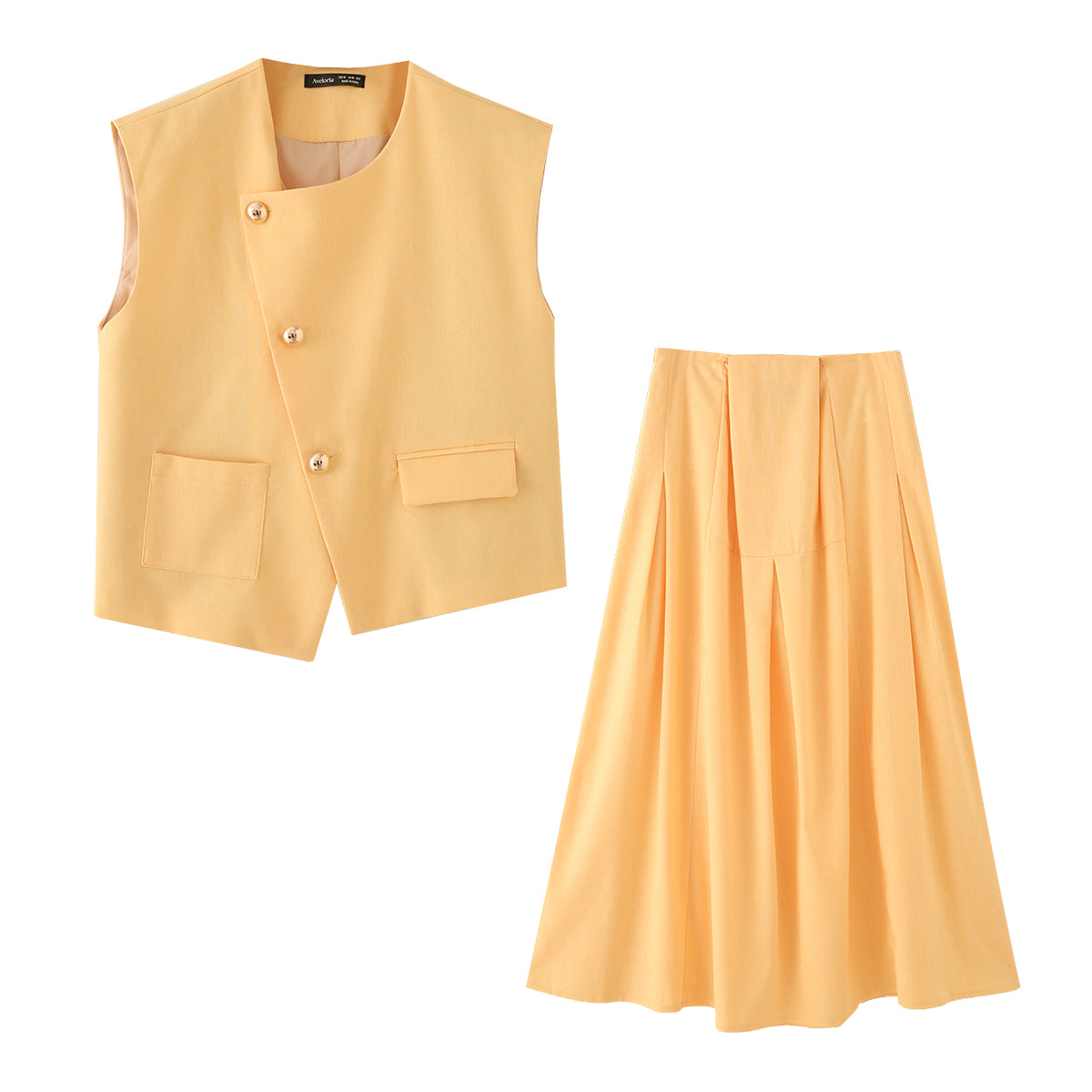 Women's Asymmetric Metal-Buckle Top and Skirt Two-Piece Set