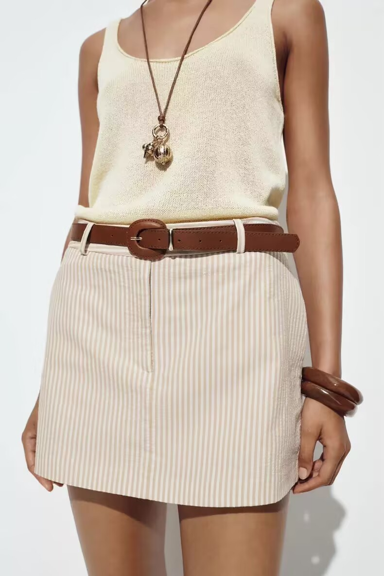 Women's Waistband Striped Short Culottes