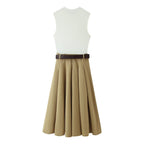 Women's Matching Belt Patchwork round Neck Sleeveless Dress