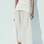 Women's Pleated Decorative Stitching Mid Waist Midi Skirt