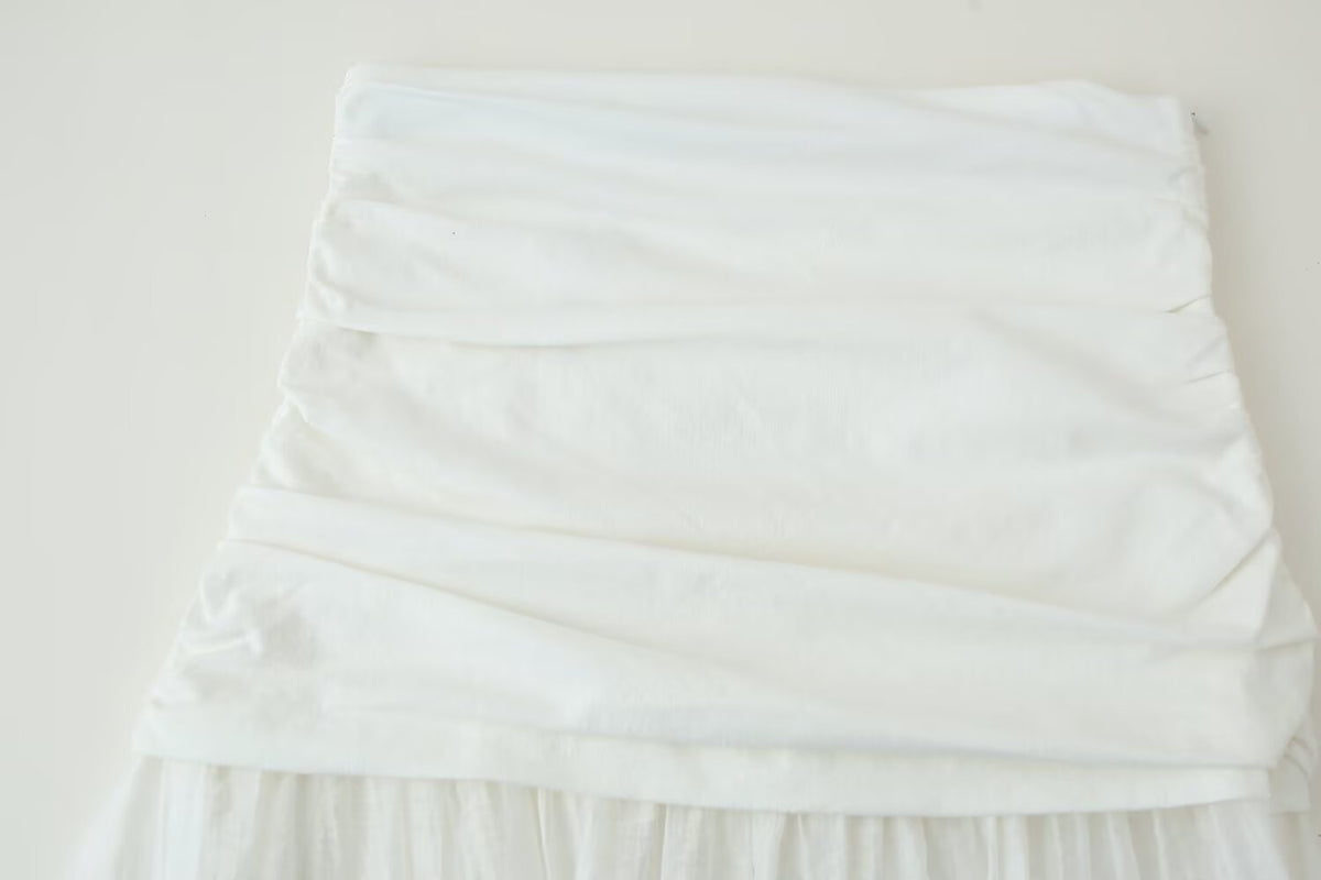Women's Pleated Decorative Stitching Mid Waist Midi Skirt