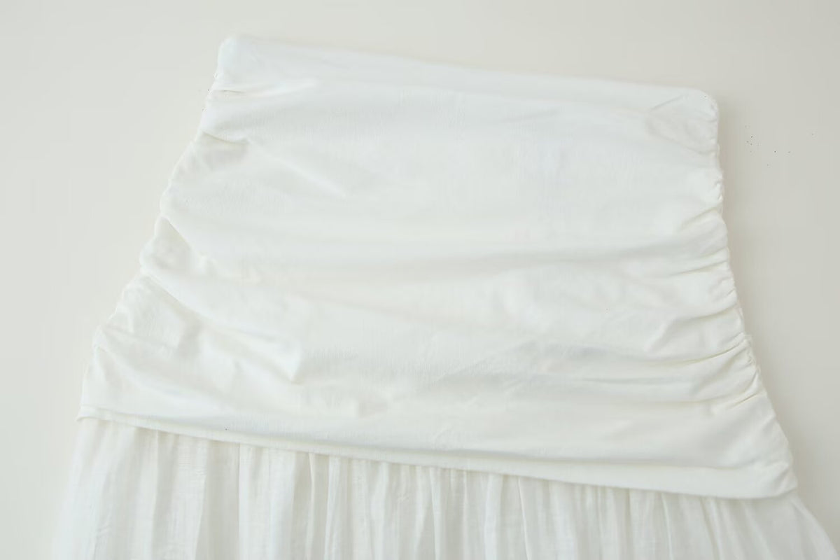 Women's Pleated Decorative Stitching Mid Waist Midi Skirt