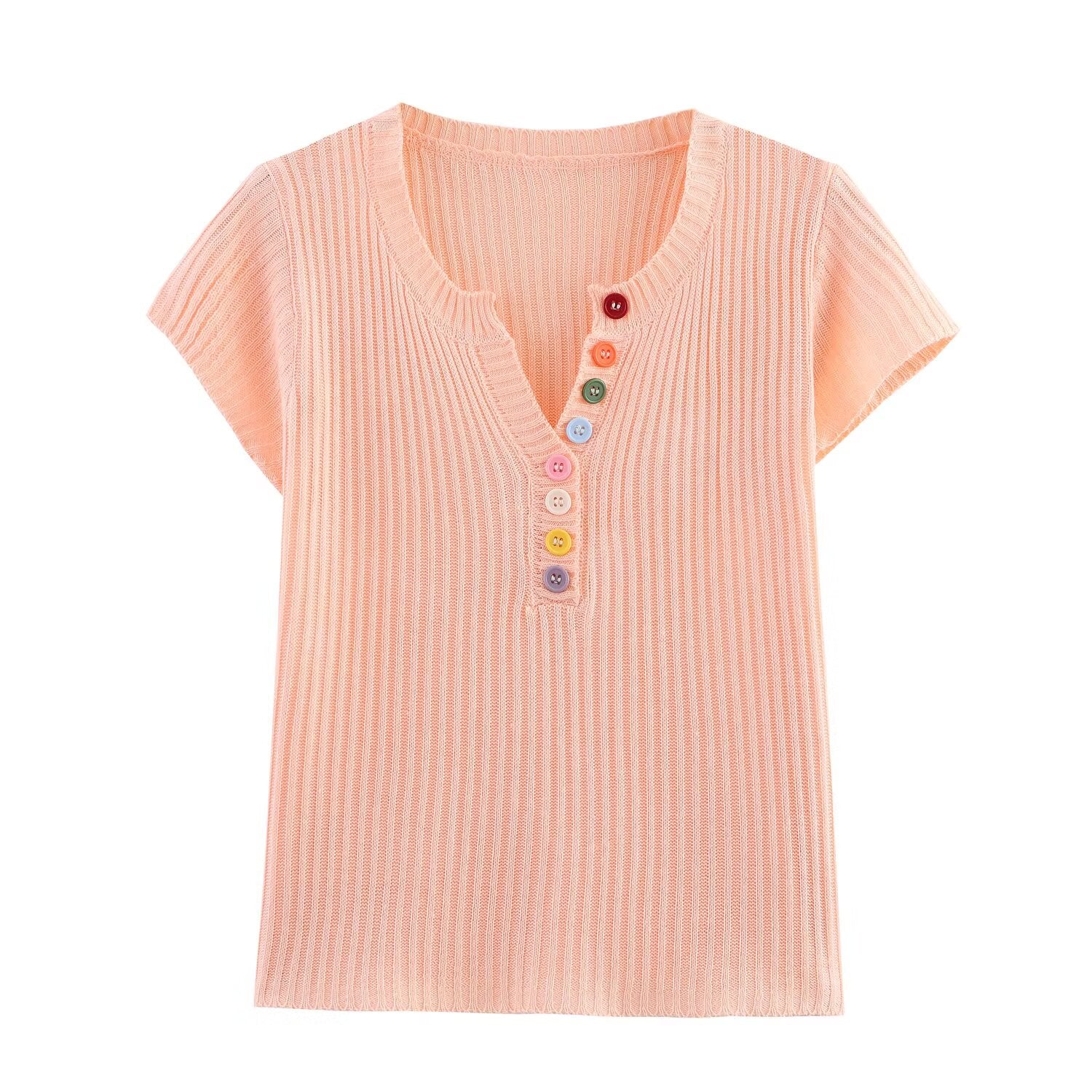Women's Women Summer V Neck Short Sleeve All Matching Sweater Slim Fit Top