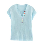 Women's Women Summer V Neck Short Sleeve All Matching Sweater Slim Fit Top