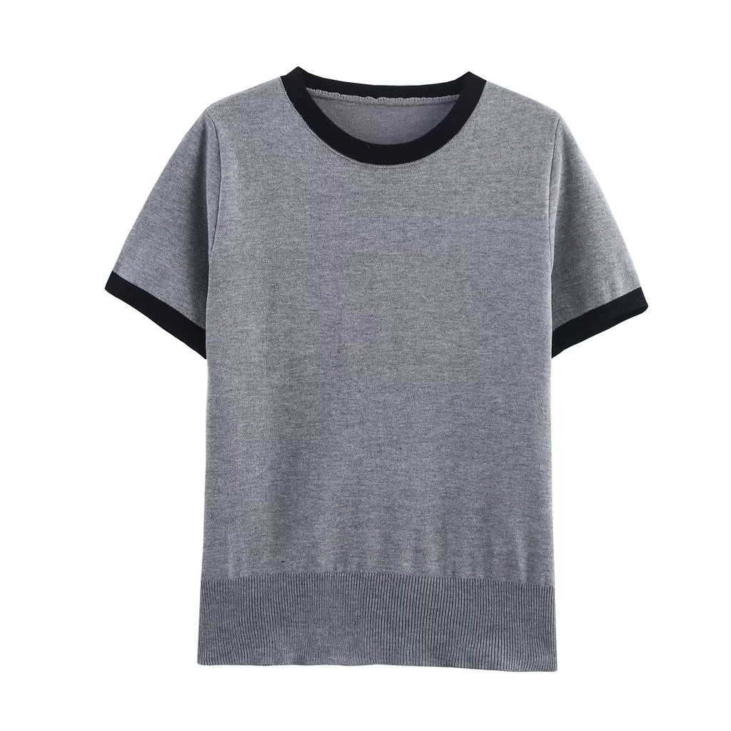 Women’s Contrast Color Striped Crew Neck Sweater