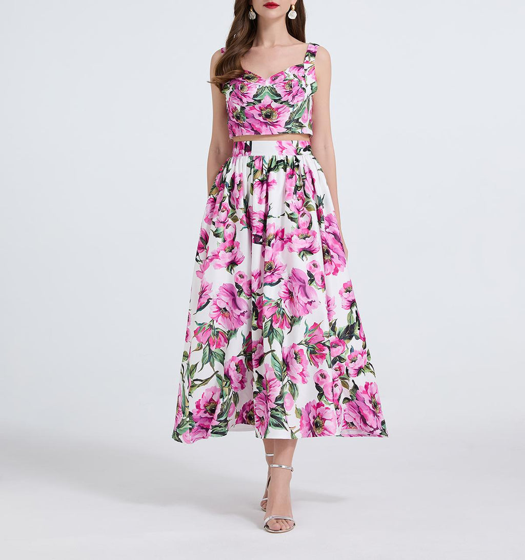 Women's 's Printed Blouse & Skirt Set