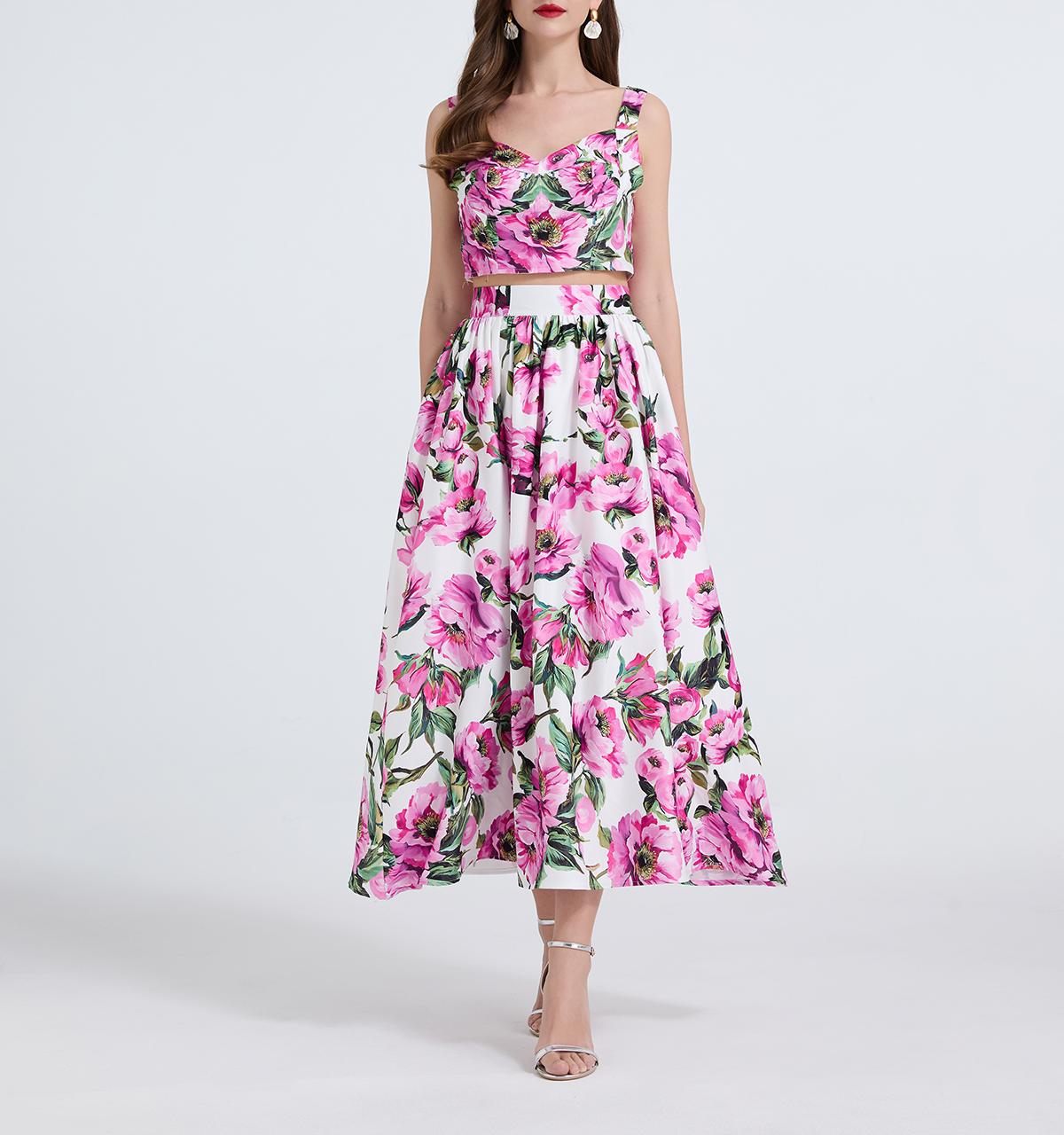 Women's 's Printed Blouse & Skirt Set