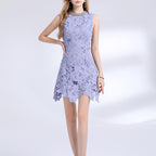 Women's Floral Cutout Lace Beaded Fitted Dress