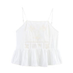 Simple Embroidery Short Pleated Hem Sling Top