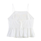 Simple Embroidery Short Pleated Hem Sling Top