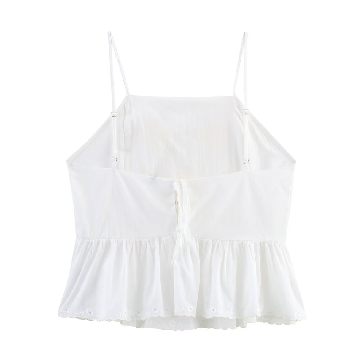 Simple Embroidery Short Pleated Hem Sling Top