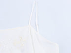 Simple Embroidery Short Pleated Hem Sling Top