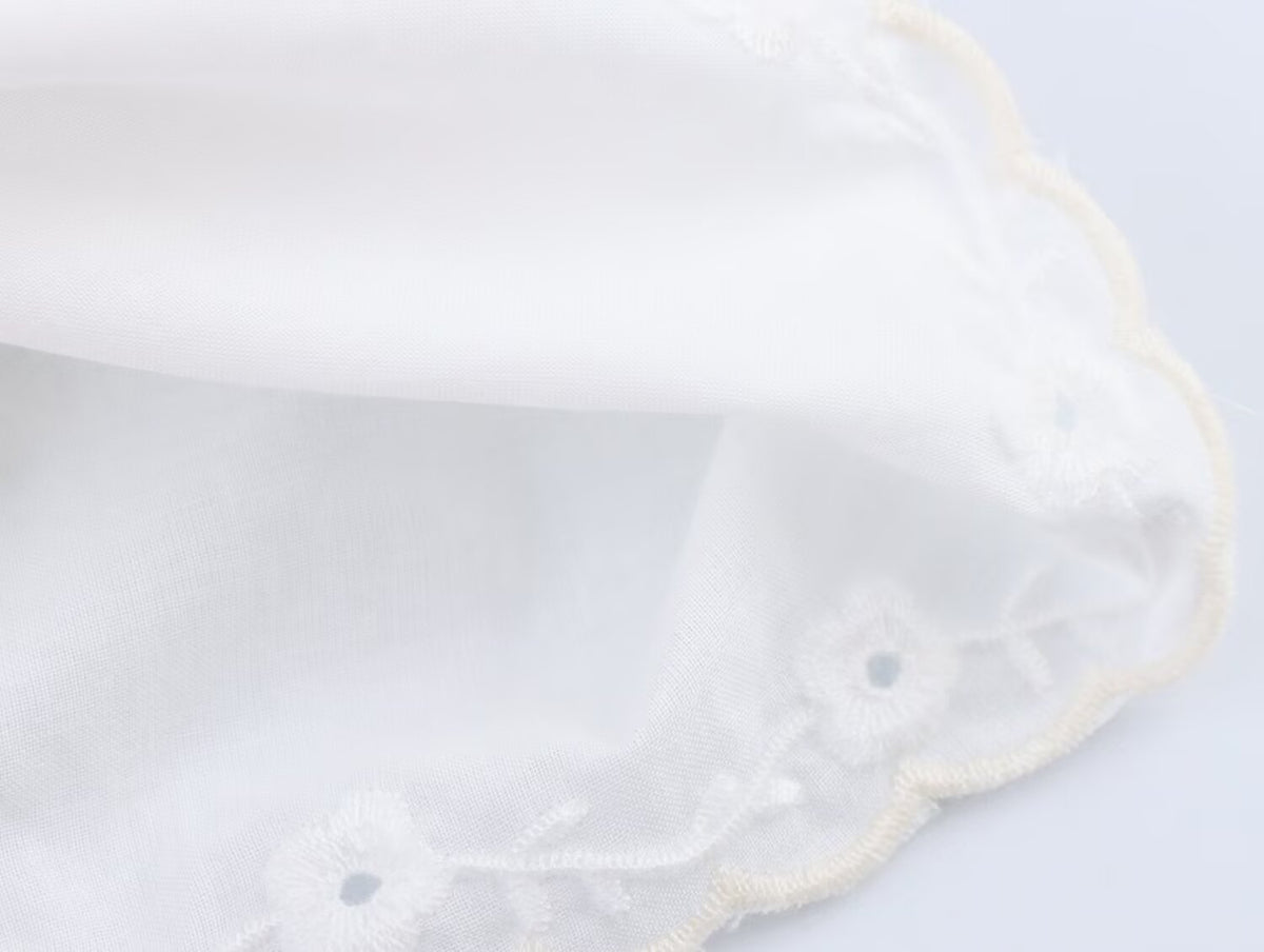 Simple Embroidery Short Pleated Hem Sling Top