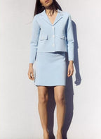 Women's Collared Knitted Jacket and Skirt Two-Piece Set