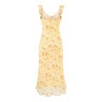 Women's Sweet Ruffled V Neck Lace Up Printing Slip Dress Vacation Sexy Long Fishtail Dress