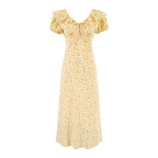 Women's V-Neck Floral Ruffle Ruched Tie Sleeveless Bodycon Midi Dress