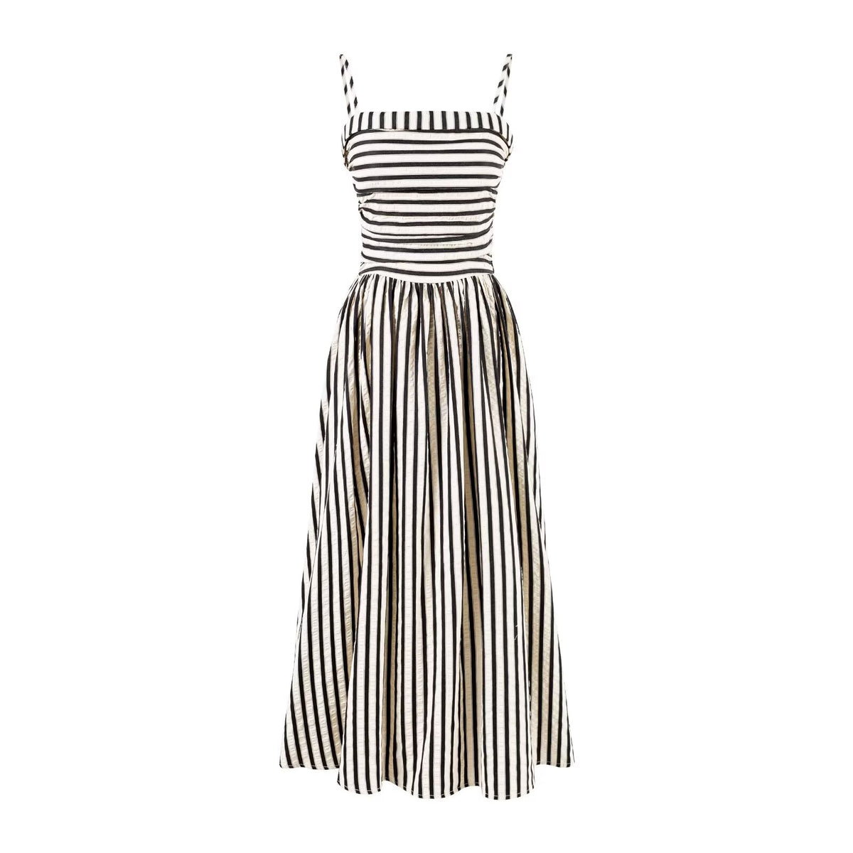 Women's's Striped Bandeau Sling Pleated Waist Tight A-Line Dress