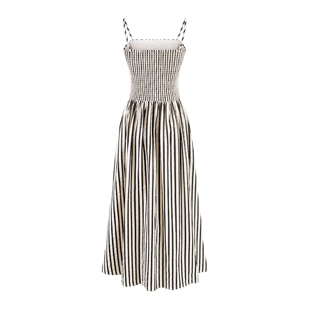 Women's's Striped Bandeau Sling Pleated Waist Tight A-Line Dress