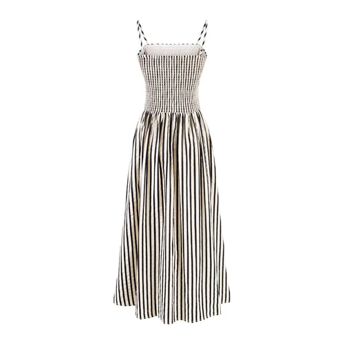 Women's Women Clothing Striped Bandeau Sling Dress Pleated Waist Tight A Line Length