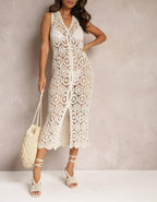 Women Crochet Openwork Blouse With A Stylish Bohemian Style Cardigan