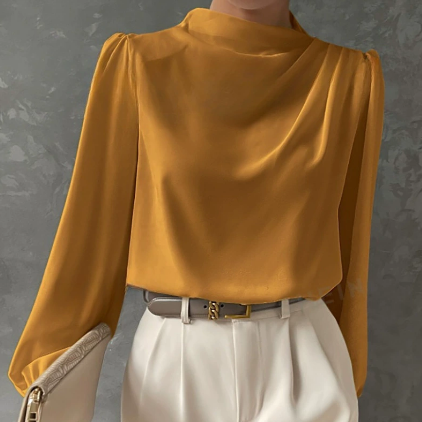 Women's Pleated Shirt Elegant Pullover Satin Office Long Sleeve
